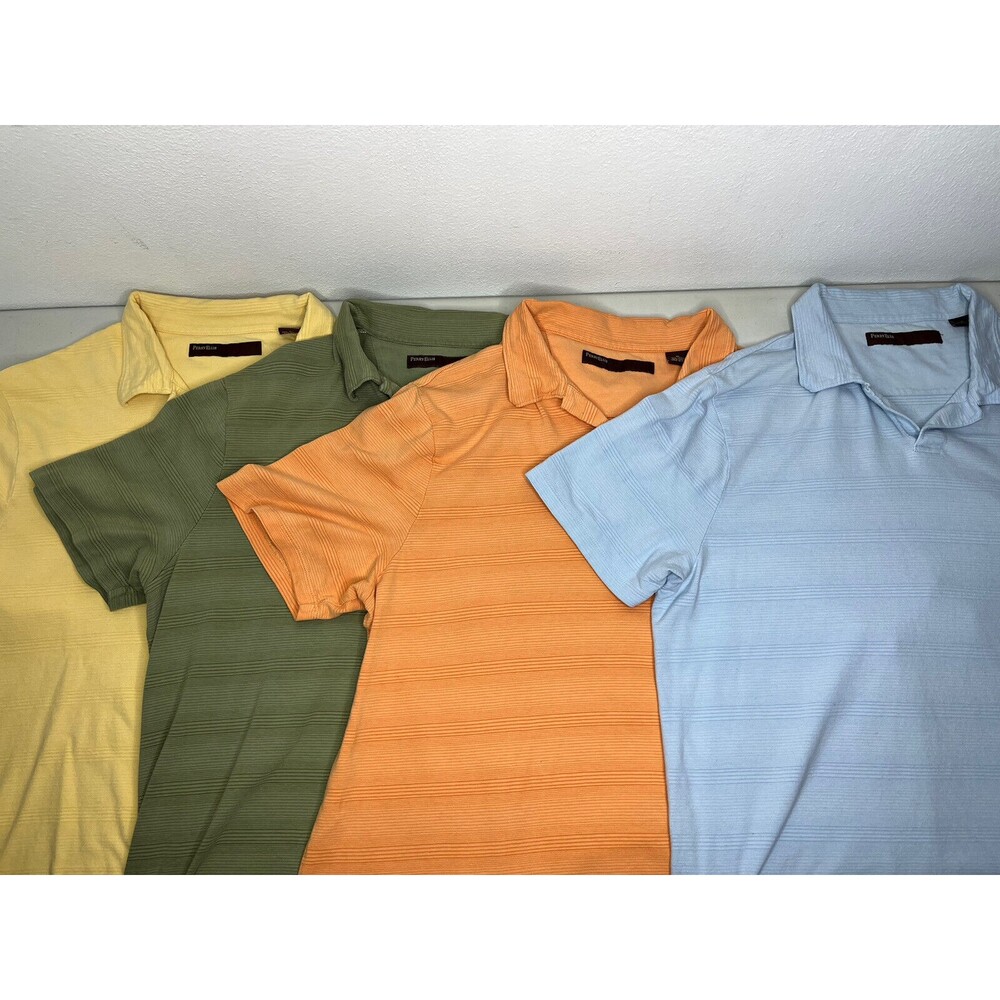 PERRY ELLIS - Lot of 4 - Mens Size XL V Neck Polo Shirt Green Orange Yellow Blue